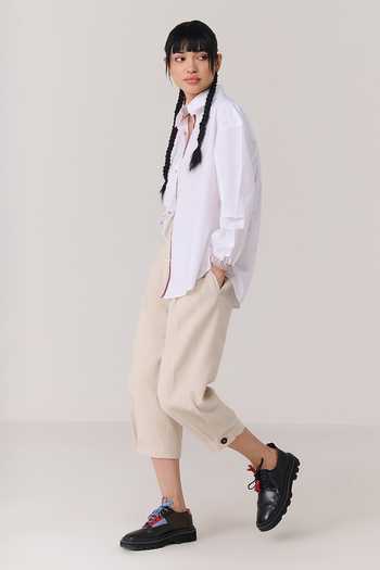 Buy Chillosophy White Poplin, Denim Collared Neck Oni Heart Embroidered Back Shirt Online at Aza Fashions Buy_Chillosophy_White Poplin, Denim Collared Neck Oni Heart Embroidered Back Shirt _Online_at_Aza_Fashions