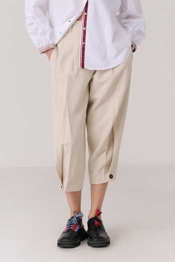 Chillosophy Beige Crepe, Viscose, Polyester Niji Cropped Trouser Online at Aza Fashions Chillosophy_Beige Crepe, Viscose, Polyester Niji Cropped Trouser _Online_at_Aza_Fashions