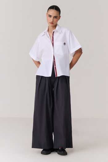 Buy_Chillosophy_White Denim, Poplin Collared Neck Kuro Red Star Embroidered Back Shirt _Online_at_Aza_Fashions