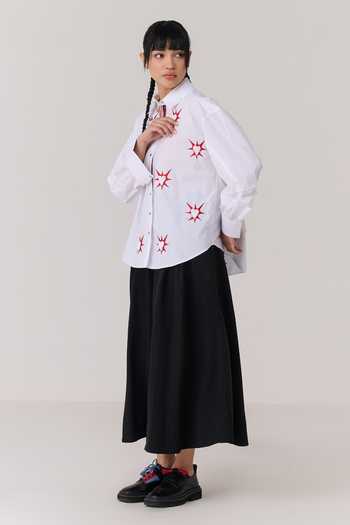 Buy_Chillosophy_White Denim, Poplin Collared Neck Rika Red Starburst Embroidered Shirt _Online_at_Aza_Fashions