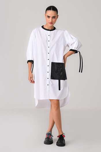 Chillosophy_White Poplin Collared Neck Torin Crisp Shirt Dress _Online_at_Aza_Fashions