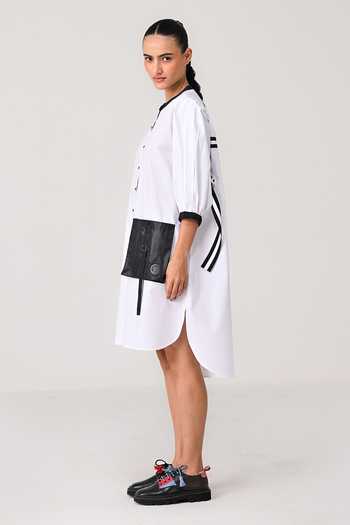 Buy_Chillosophy_White Poplin Collared Neck Torin Crisp Shirt Dress _Online_at_Aza_Fashions