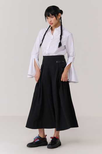 Chillosophy_White Poplin Collared Neck Ushi Cross Stitch Tonal Embroidered Shirt _Online_at_Aza_Fashions