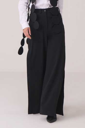 Chillosophy Black Viscose, Polyester Tami Slit Hem Trouser Online at Aza Fashions Chillosophy_Black Viscose, Polyester Tami Slit Hem Trouser _Online_at_Aza_Fashions