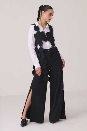 Buy Chillosophy Black Viscose, Polyester Tami Slit Hem Trouser Online at Aza Fashions Buy_Chillosophy_Black Viscose, Polyester Tami Slit Hem Trouser _Online_at_Aza_Fashions