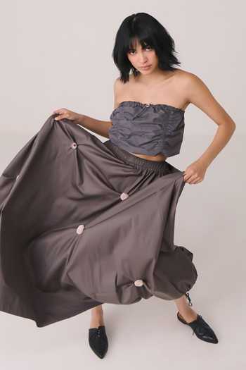 Buy Chillosophy Grey Satin, Viscose Bandeau Neck Haiiro Gathered Crop Bustier Online at Aza Fashions Buy_Chillosophy_Grey Satin, Viscose Bandeau Neck Haiiro Gathered Crop Bustier _Online_at_Aza_Fashions