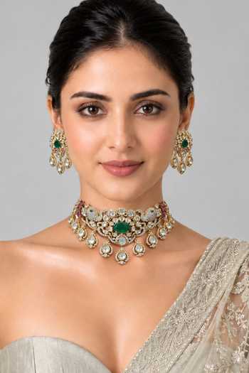 Vivinia By Vidhi Mehra Moissanite Polki Choker Necklace Set 
