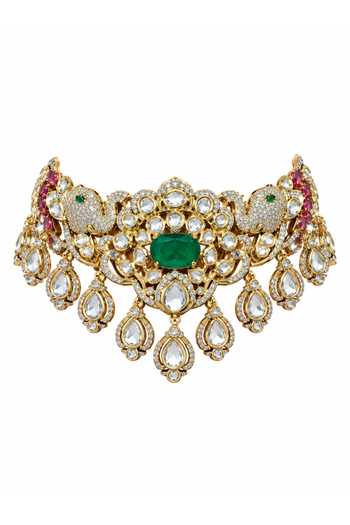 Buy Vivinia By Vidhi Mehra Multi Color Moissanite Polki Choker Necklace Set Online at Aza Fashions Buy_Vivinia By Vidhi Mehra_Multi Color Moissanite Polki Choker Necklace Set _Online_at_Aza_Fashions