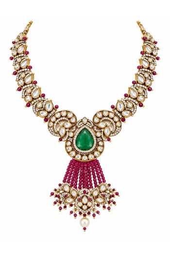 Buy Vivinia By Vidhi Mehra Gold Plated Emerald Moissanite Polki Necklace Set Online at Aza Fashions Buy_Vivinia By Vidhi Mehra_Gold Plated Emerald Moissanite Polki Necklace Set _Online_at_Aza_Fashions