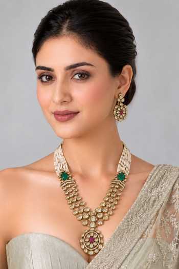 Vivinia By Vidhi Mehra Moissanite Polki Pearl Necklace Set 