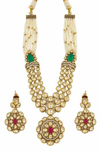 Vivinia By Vidhi Mehra Moissanite Polki Pearl Necklace Set 