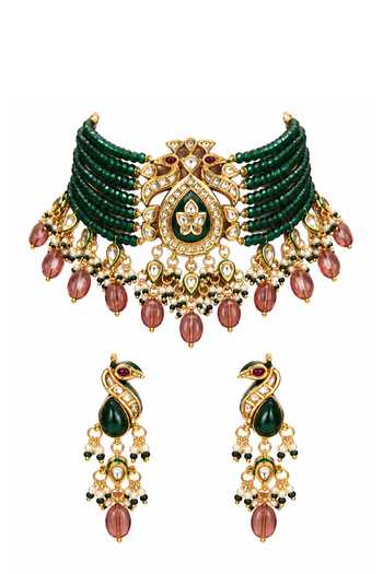 Vivinia By Vidhi Mehra Kundan Peacock Beaded Choker Set 