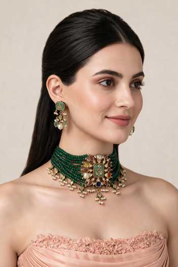 Vivinia By Vidhi Mehra Kundan Multistone Beaded Choker Set 
