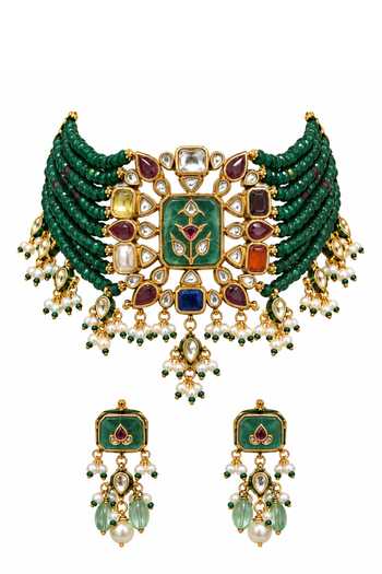 Vivinia By Vidhi Mehra Kundan Multistone Beaded Choker Set 