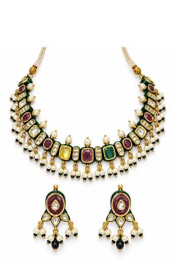 Vivinia By Vidhi Mehra Navratna Kundan Pearl Necklace Set 