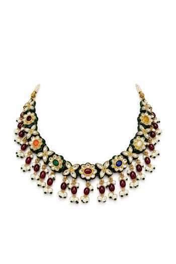 Buy Vivinia By Vidhi Mehra Multi Color Navratna Kundan Floral Necklace And Earrings Set Online at Aza Fashions Buy_Vivinia By Vidhi Mehra_Multi Color Navratna Kundan Floral Necklace And Earrings Set _Online_at_Aza_Fashions