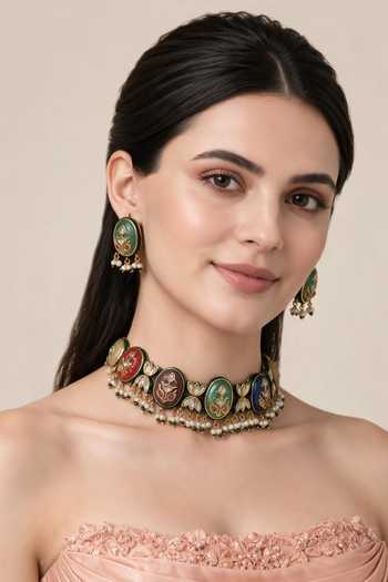 Vivinia By Vidhi Mehra Navratna Kundan Choker Earring Set 