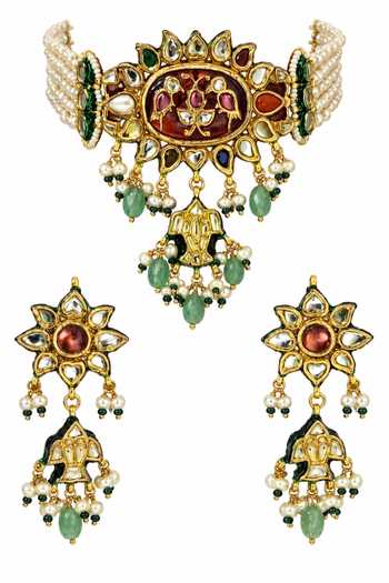 Vivinia By Vidhi Mehra Navratna Kundan Pearl Choker Set 