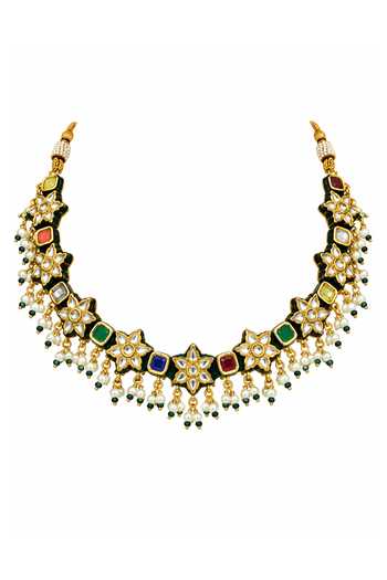 Buy Vivinia By Vidhi Mehra Multi Color Navratna Kundan Floral Necklace And Earrings Set Online at Aza Fashions Buy_Vivinia By Vidhi Mehra_Multi Color Navratna Kundan Floral Necklace And Earrings Set _Online_at_Aza_Fashions
