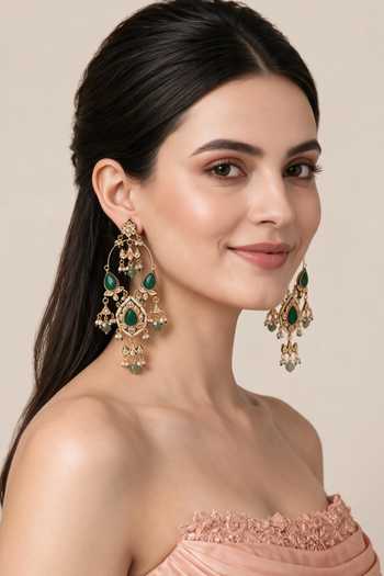 Vivinia By Vidhi Mehra Emerald Kundan Drop Earrings