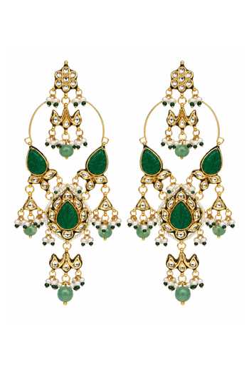 Vivinia By Vidhi Mehra Emerald Kundan Drop Earrings