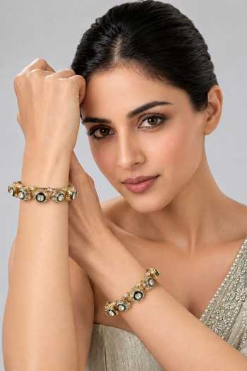 Vivinia By Vidhi Mehra Emerald Moissanite Polki Bangles 