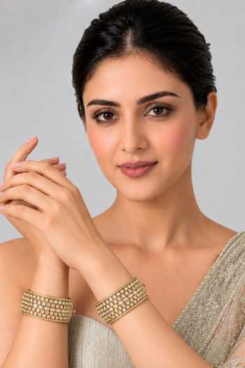 Vivinia By Vidhi Mehra Layered Moissanite Polki Bangles - Set Of 2