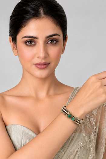 Vivinia By Vidhi Mehra Emerald Pearl Moissanite Polki Kada