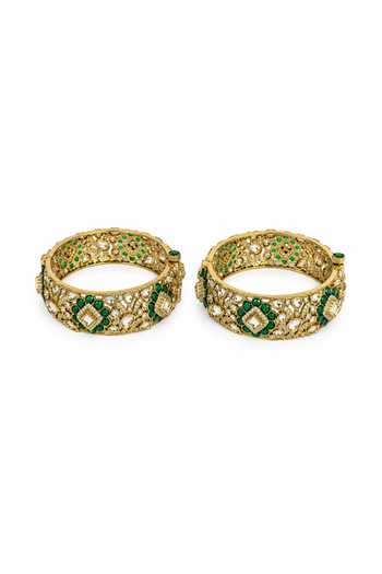 Vivinia By Vidhi Mehra Emerald Moissanite Polki Floral Bangles 