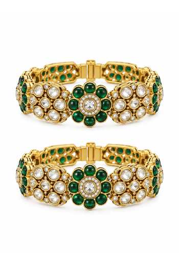 Vivinia By Vidhi Mehra Emerald Floral Moissanite Polki Bangles