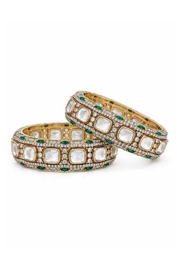 Vivinia By Vidhi Mehra Emerald Moissanite Polki Pair Of Bangles