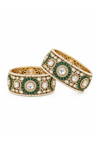 Vivinia By Vidhi Mehra Emerald Moissanite Polki Pair Of Bangles