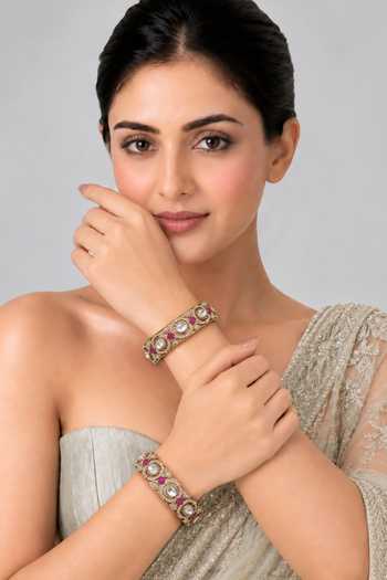 Vivinia By Vidhi Mehra Ruby Moissanite Polki Pair Of Bangles