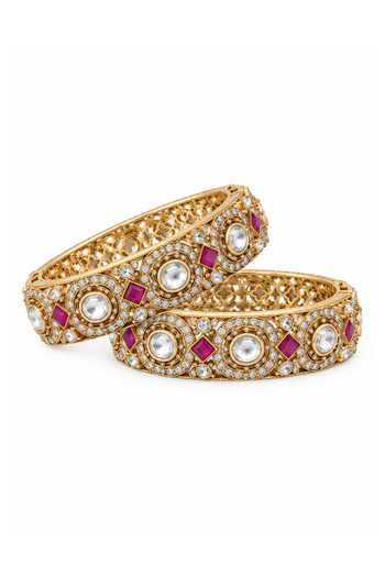 Vivinia By Vidhi Mehra Ruby Moissanite Polki Pair Of Bangles