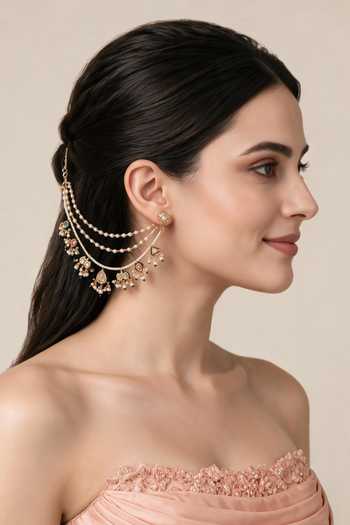 Vivinia By Vidhi Mehra Kundan Pearl Drop Earchains