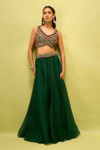 Buy Prisho Green Open Neck, Embroidered Cape And Skirt Set Online at Aza Fashions Buy_Prisho_Green Open Neck, Embroidered Cape And Skirt Set _Online_at_Aza_Fashions