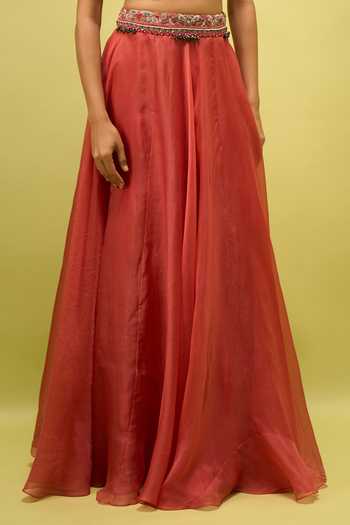 Buy_Prisho_Coral Open , Sweetheart Embroidered Cape And Skirt Set _Online_at_Aza_Fashions