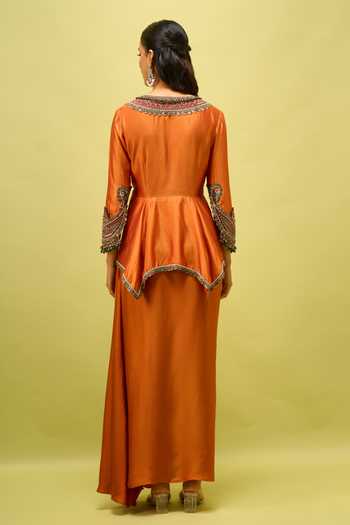 Prisho Embroidered Peplum Top & Draped Skirt Set