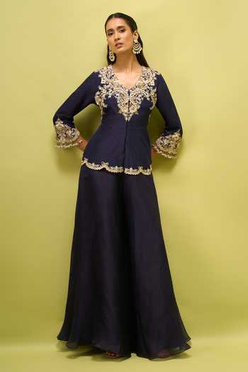 Prisho Embroidered Peplum Top & Palazzo Set