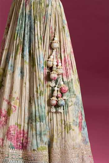 Aariyana Couture Multicolor Sweetheart Neck Floral Print Pleated Lehenga Set at Aza Fashions Aariyana Couture_Multicolor Sweetheart Neck Floral Print Pleated Lehenga Set _at_Aza_Fashions