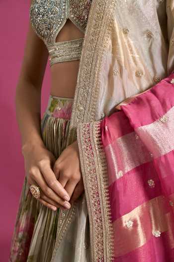 Buy Aariyana Couture Multicolor Sweetheart Neck Floral Print Pleated Lehenga Set Buy_Aariyana Couture_Multicolor Sweetheart Neck Floral Print Pleated Lehenga Set