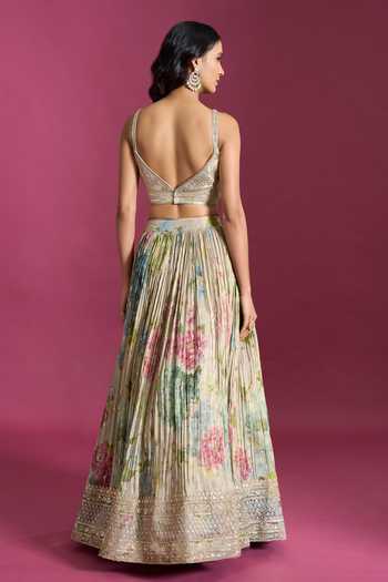 Aariyana Couture Floral Print Pleated Lehenga Set 