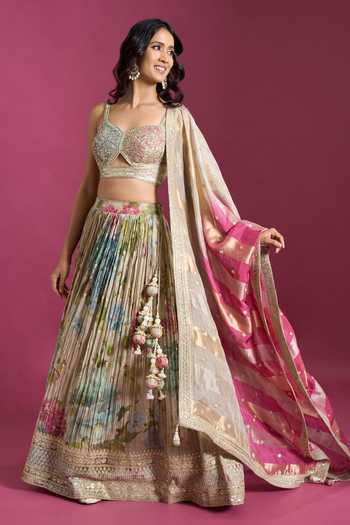Aariyana Couture Floral Print Pleated Lehenga Set 