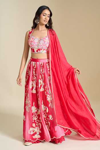 Buy_Aariyana Couture_Pink Sweetheart Neck Printed Lehenga Blouse Set _Online_at_Aza_Fashions
