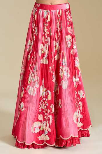 Aariyana Couture_Pink Sweetheart Neck Printed Lehenga Blouse Set _at_Aza_Fashions