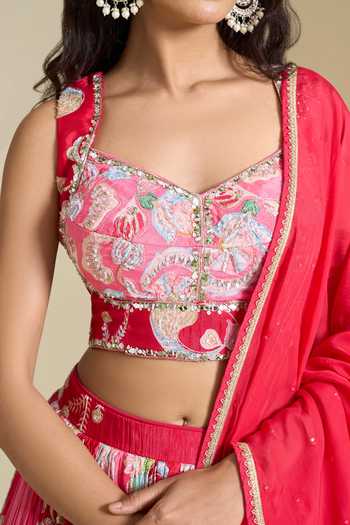 Buy_Aariyana Couture_Pink Sweetheart Neck Printed Lehenga Blouse Set 