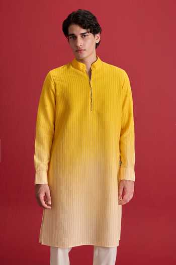 Shop Zazu Yellow Cotton Ombre Kurta Set Online at Aza Fashions Shop_Zazu_Yellow Cotton Ombre Kurta Set _Online_at_Aza_Fashions