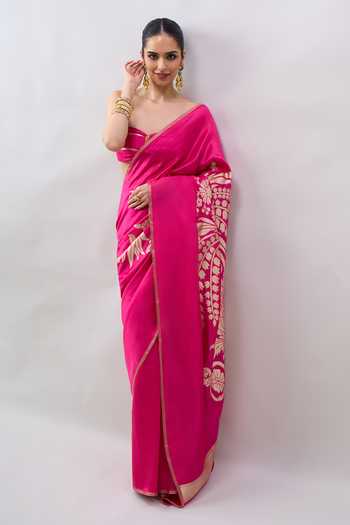 Mint N Oranges Floral Woven Saree With Unstitched Blouse Piece 
