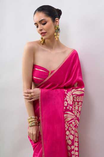 Mint N Oranges Pink Silk Floral Woven Saree With Unstitched Blouse Piece at Aza Fashions Mint N Oranges_Pink Silk Floral Woven Saree With Unstitched Blouse Piece _at_Aza_Fashions