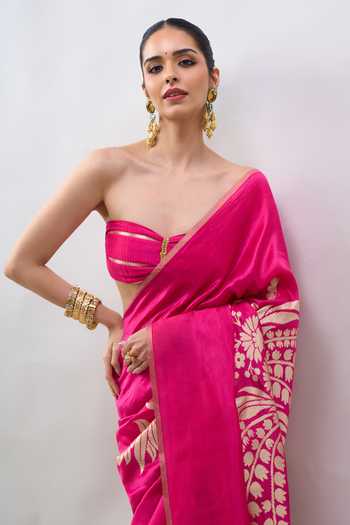 Buy Mint N Oranges Pink Silk Floral Woven Saree With Unstitched Blouse Piece Buy_Mint N Oranges_Pink Silk Floral Woven Saree With Unstitched Blouse Piece